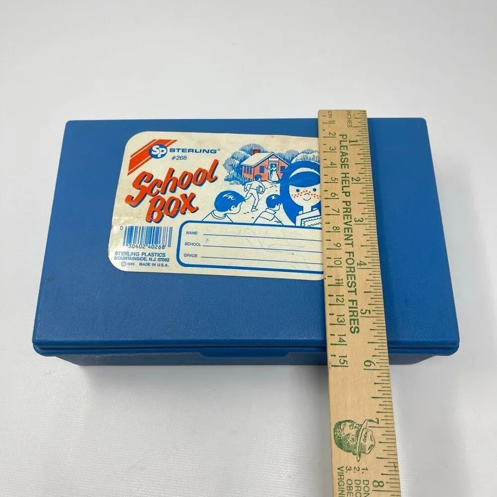 Vintage Sterling Plastics #268 School Box Blue Supplies USA Made 1985